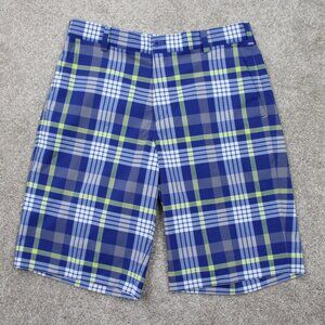 Nike Golf Shorts Mens 30 Blue/Yellow Dri-Fit Tour Performance Stretch 11" inseam